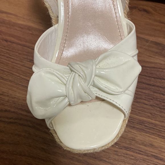 Prada Sport NWOT White Patent Leather Bow Cork Wedge Espadrille. Size 35.5. - Picture 4 of 11